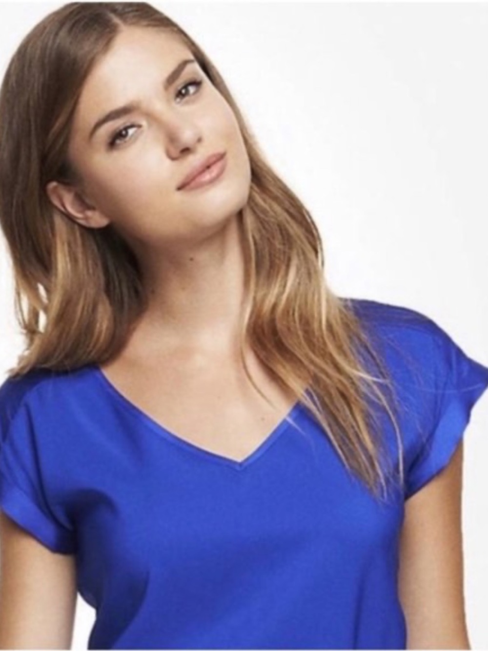 Express V-Neck Cap Sleeve Top in Royal Blue